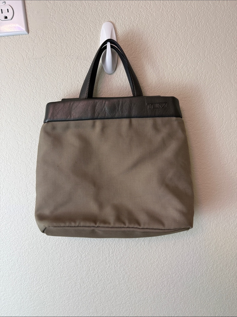 Tumi Two-Tone Nylon Tote in Brown and Black with Leather Trim